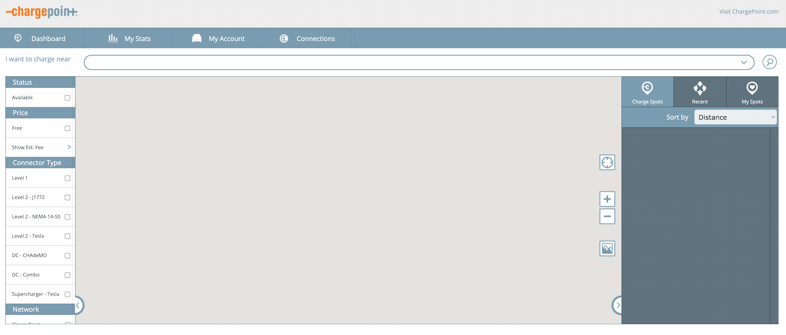 The old ChargePoint driver web portal dashboard